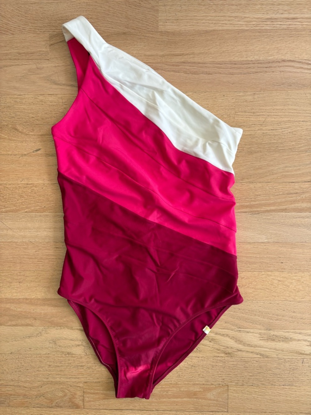 summersalt Girls One-Shoulder Colorblock Swimsuit in White and Pink Tones